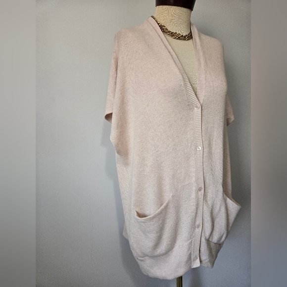 THEORY Cashmere Cotton Pale Pink Oversized Sleeveless Sweater with Pockets.Small - Picture 2 of 11
